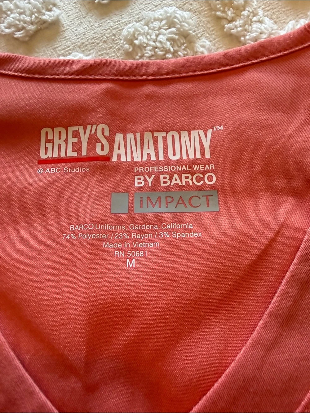 Grey's Anatomy Coral Pink V-Neck Scrub Top - Picture 2 of 3